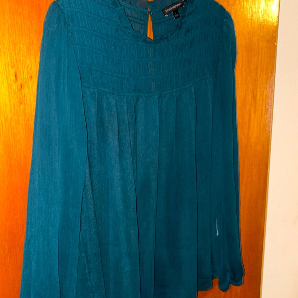 Banana Republic Teal Pleated Long-Sleeve Blouse